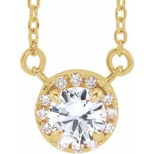 14K Yellow Gold 3.5 mm Natural White Sapphire & .03 CTW Natural Diamond 18" Necklace