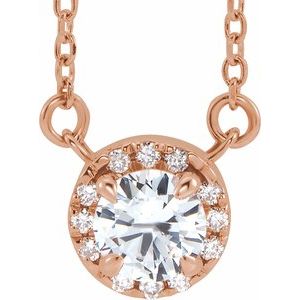 14K Rose Gold 3 mm Natual White Sapphire & .03 CTW Natual Diamond 18" Necklace