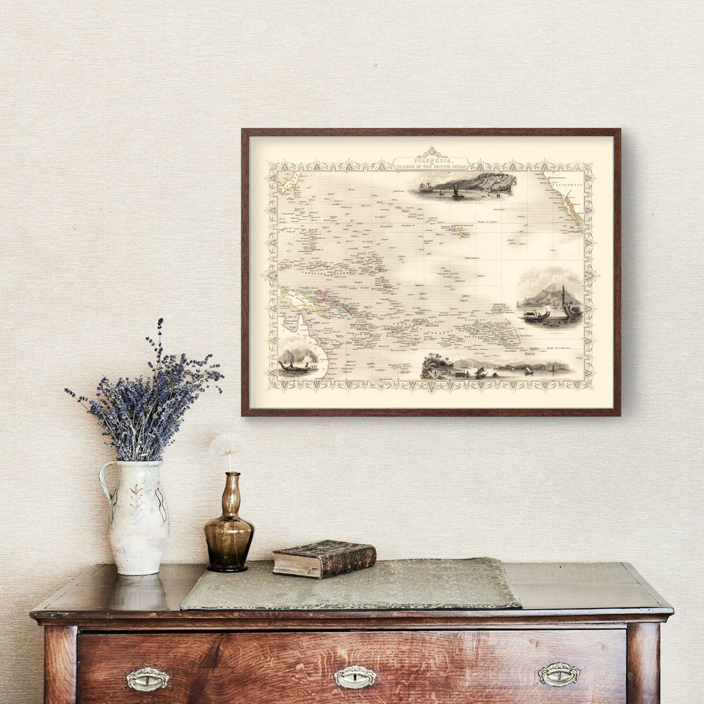 Vintage Map of Polynesia & Pacific Islands 1851