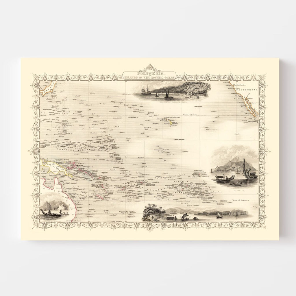Vintage Map of Polynesia & Pacific Islands 1851