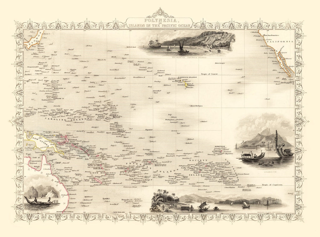 Vintage Map of Polynesia & Pacific Islands 1851