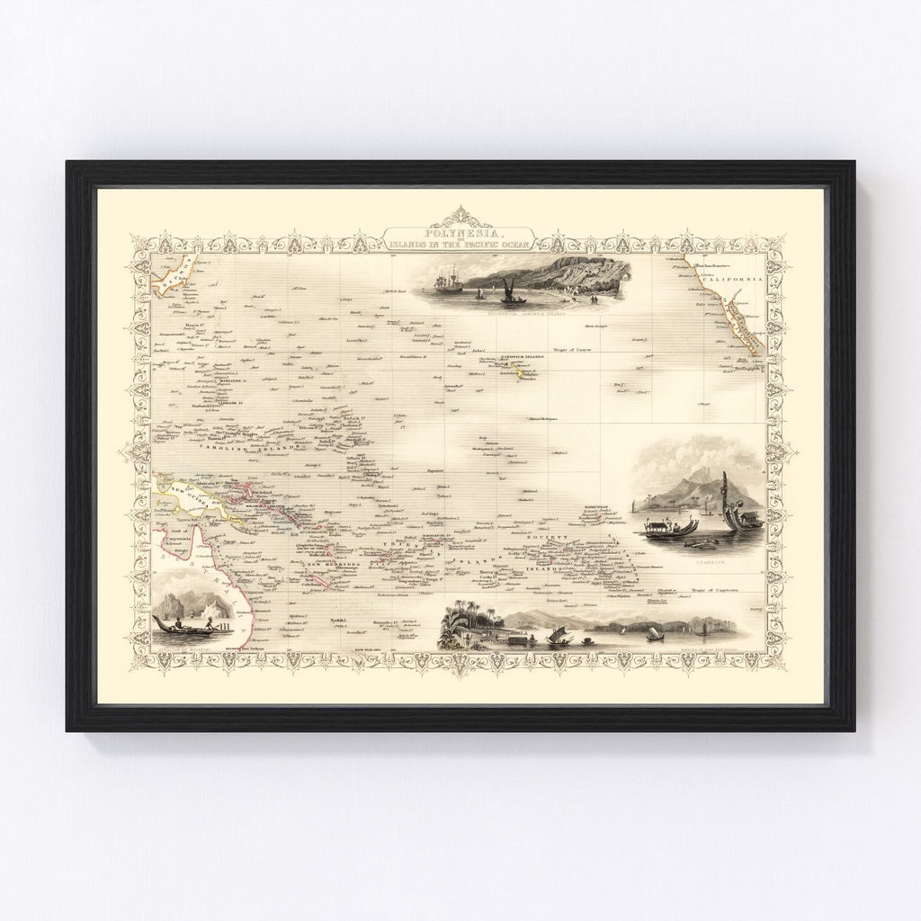 Vintage Map of Polynesia & Pacific Islands 1851