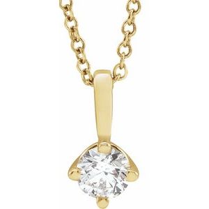 14K Yellow Gold 1/4 CT Natural Diamond Solitaire 16-18" Necklace