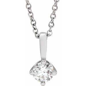 Platinum 1/4 CT Natural Diamond Solitaire 16-18" Necklace