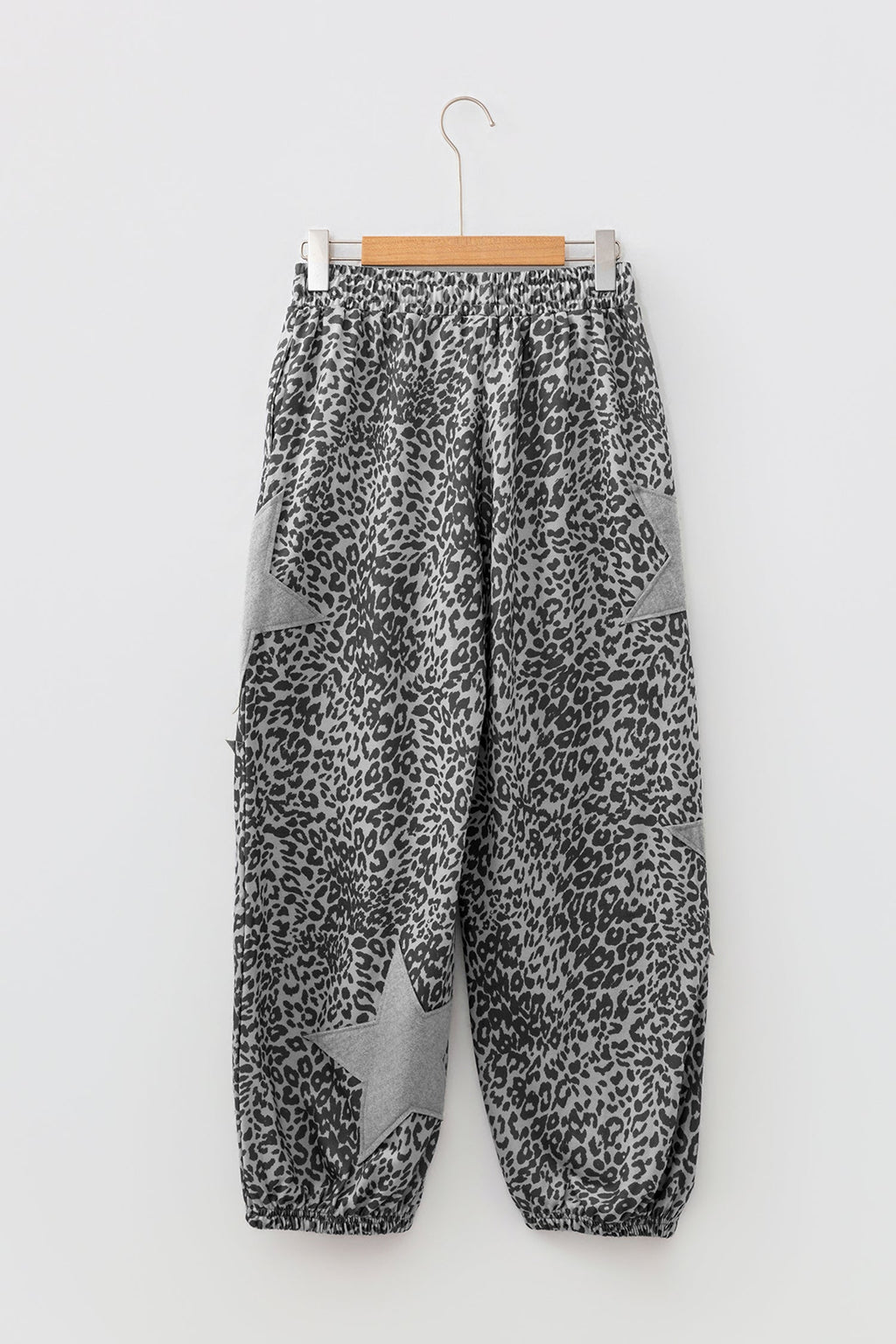 Leopard Star Patch Drawstring Jogger Pants