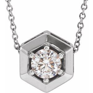 Sterling Silver Natural White Sapphire Geometric 16-18" Necklace