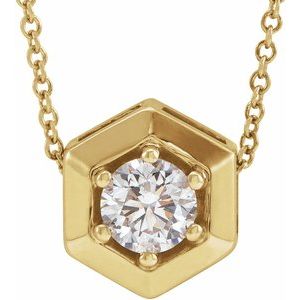 14K Yellow Gold 1/2 CT Natural Diamond Geometric 16-18" Necklace