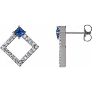 Platinum Natural Blue Sapphire & 1/3 CTW Natural Diamond Earrings