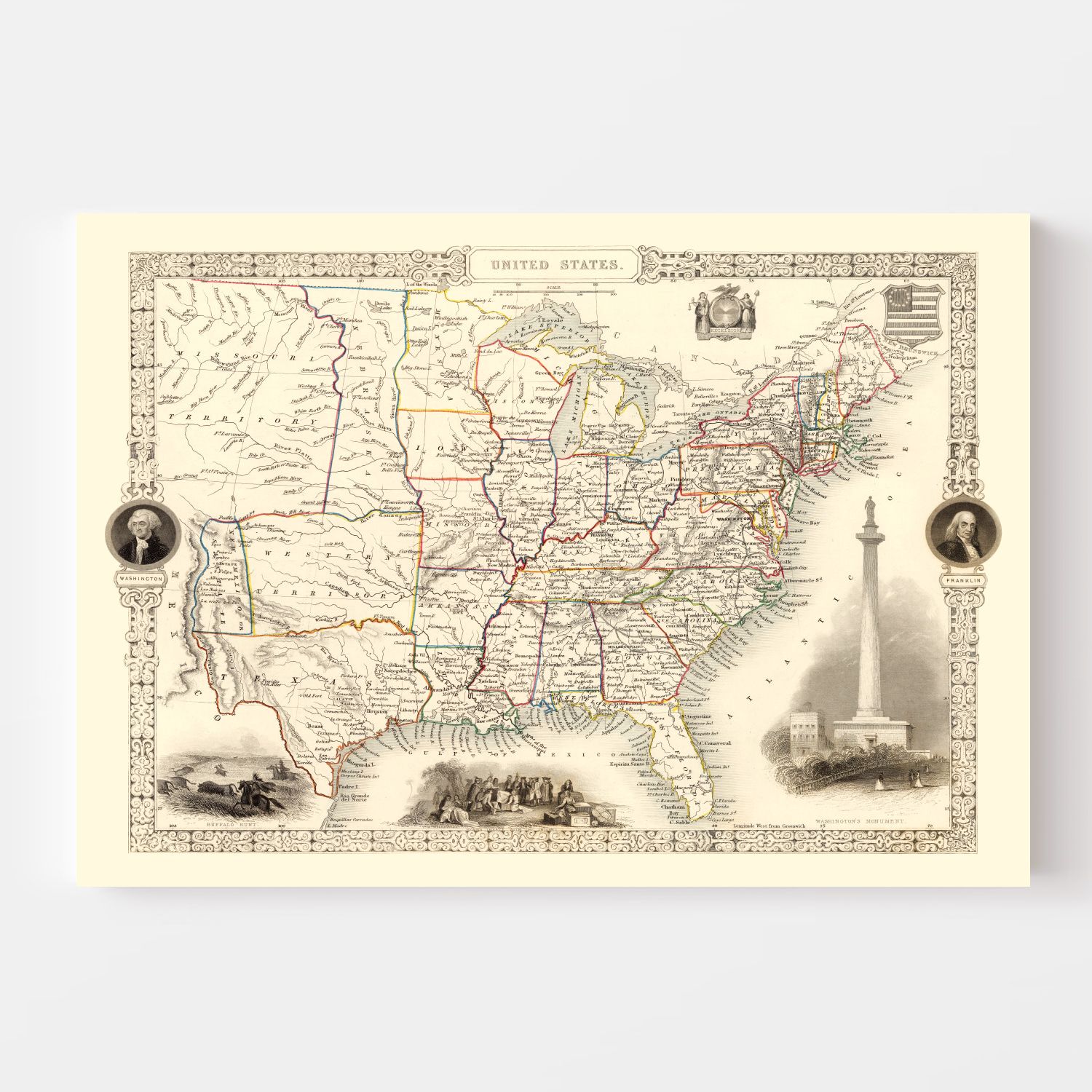 Vintage Map of United States 1851