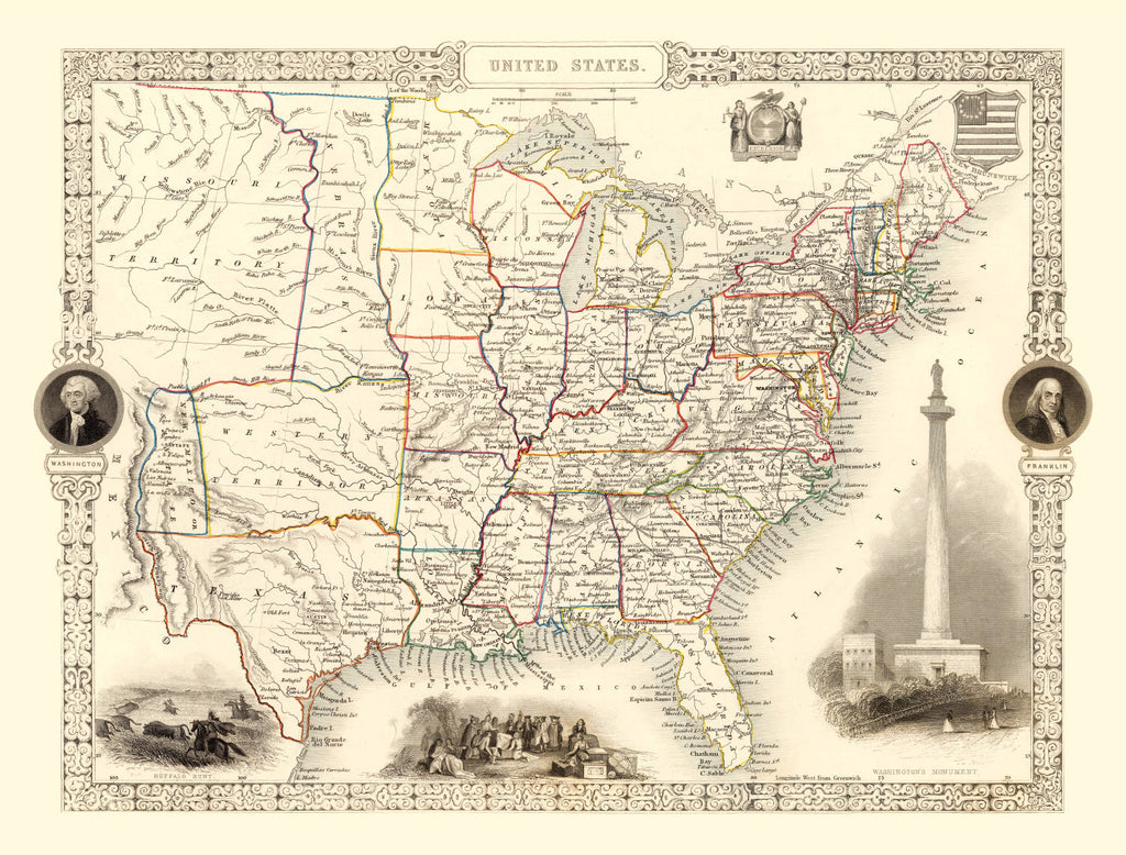 Vintage Map of United States 1851