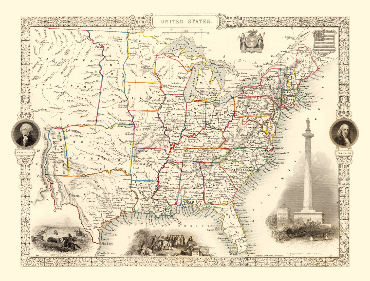 Vintage Map of United States 1851