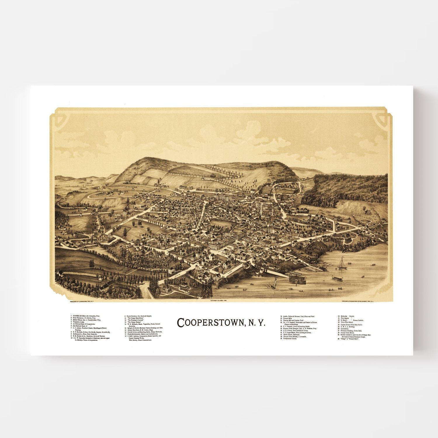 Vintage Map of Cooperstown, New York 1890