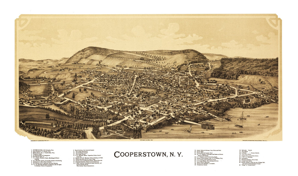 Vintage Map of Cooperstown, New York 1890