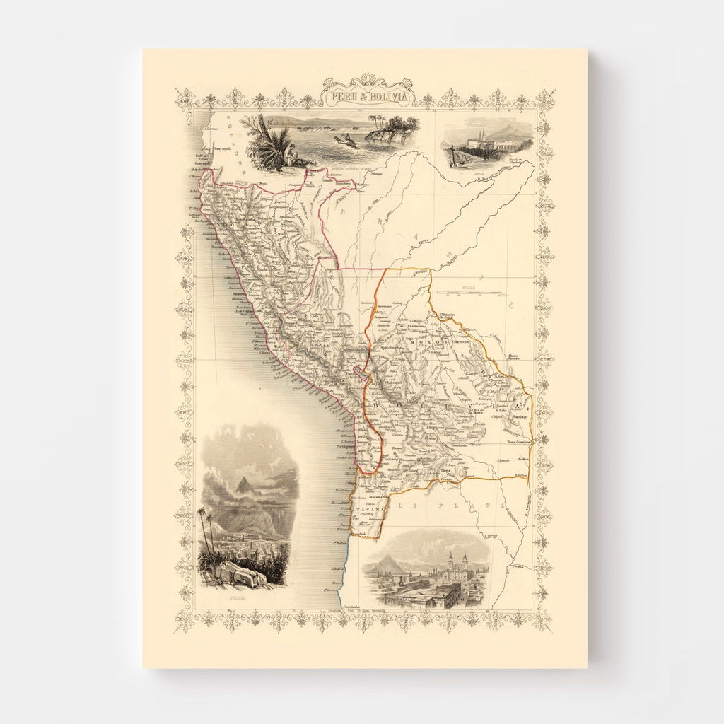 Vintage Map of Peru & Bolivia 1851