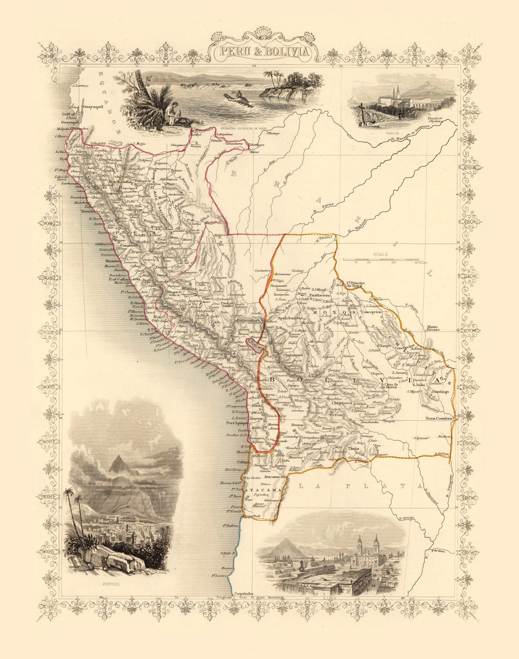 Vintage Map of Peru & Bolivia 1851