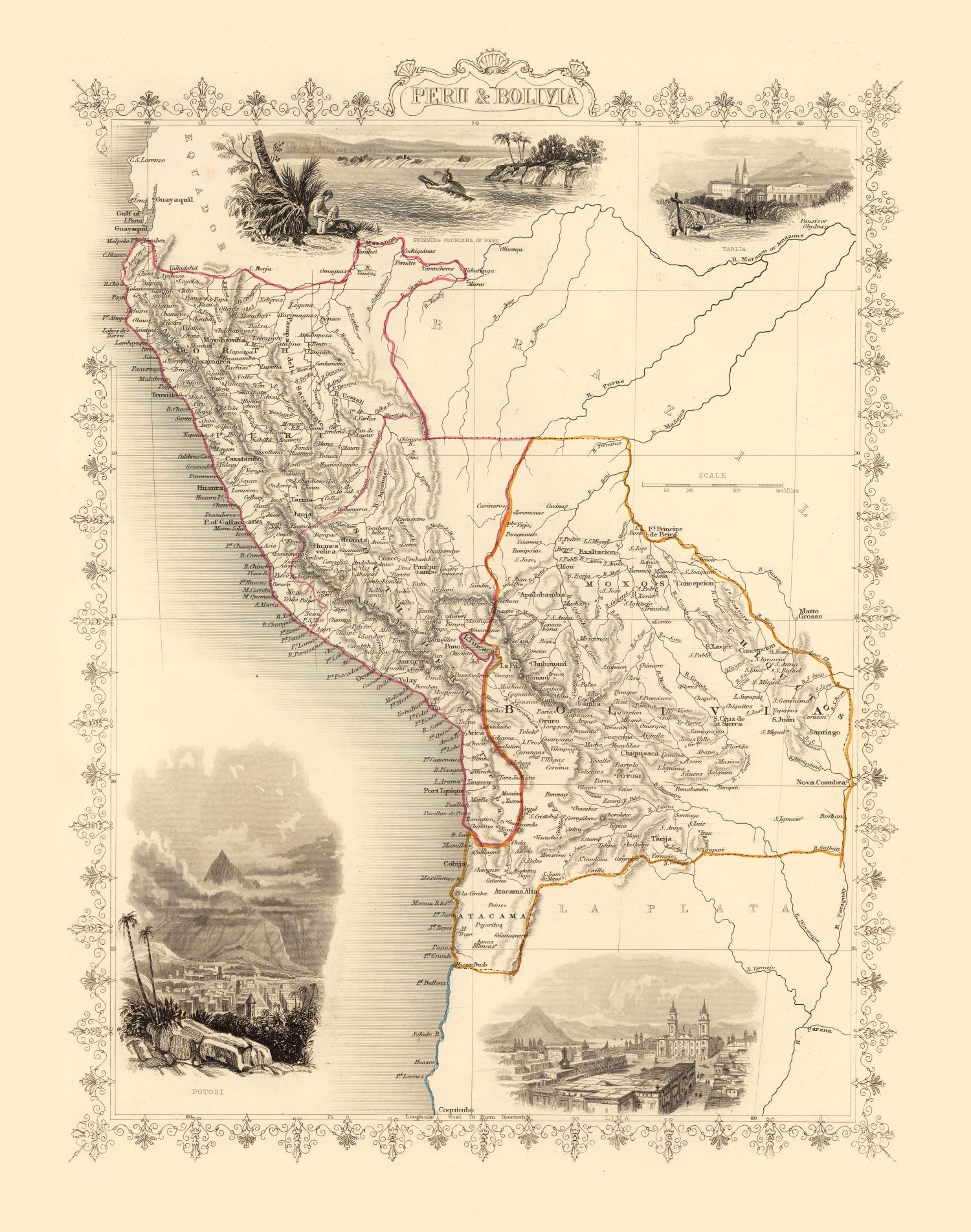 Vintage Map of Peru & Bolivia 1851