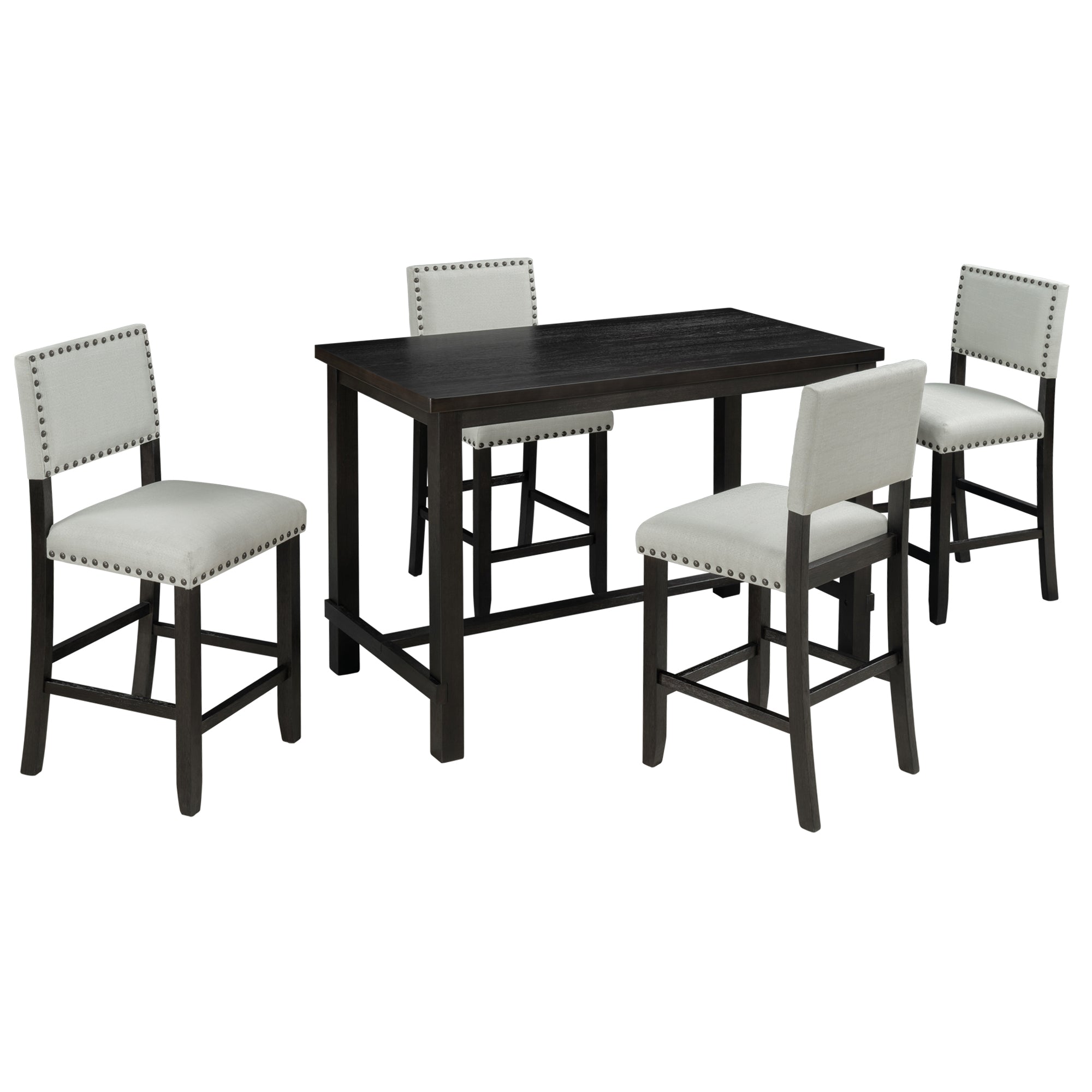 TREXM Classic Elegant 5-Piece Counter Height Dining Set with Table and 4 Chairs in Espresso and Beige