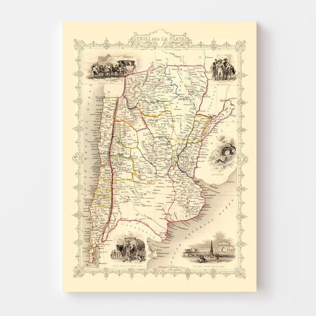 Vintage Map of Chile & La Plata 1851