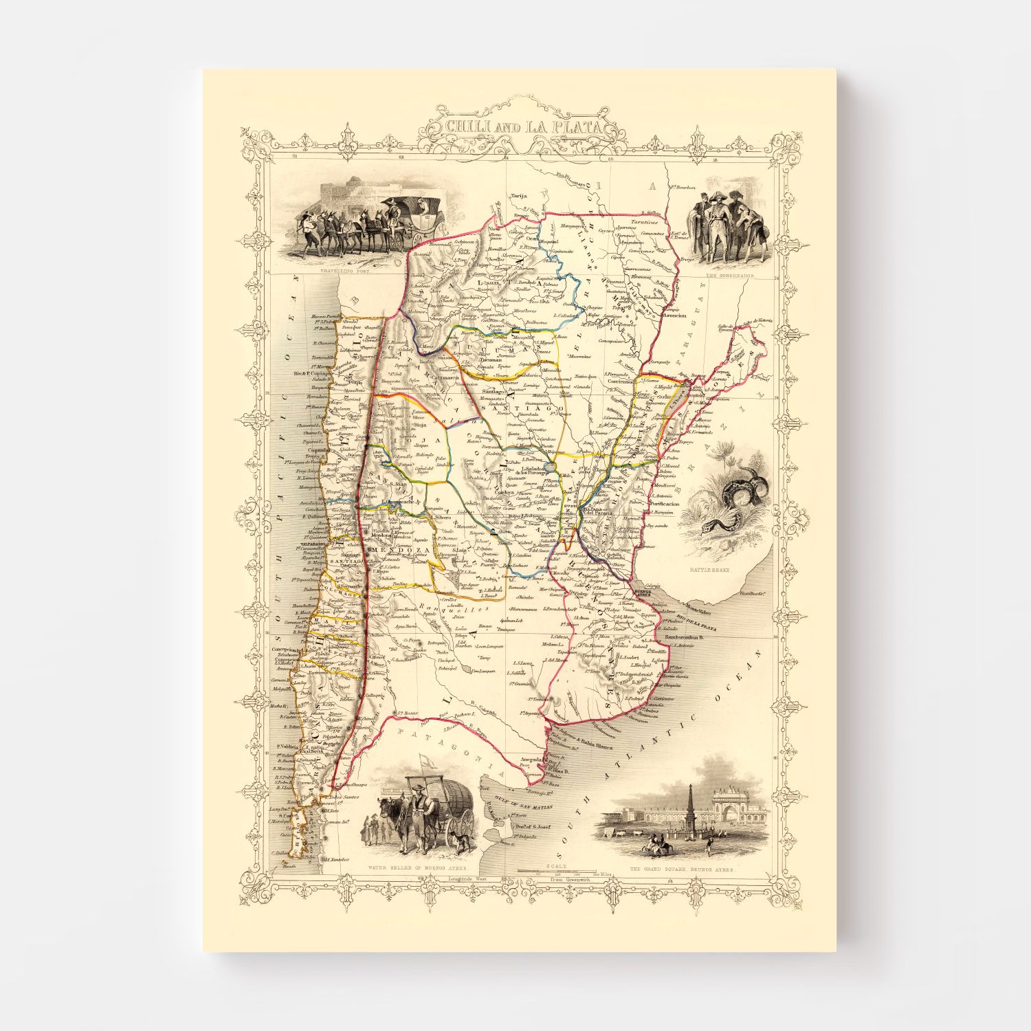 Vintage Map of Chile & La Plata 1851