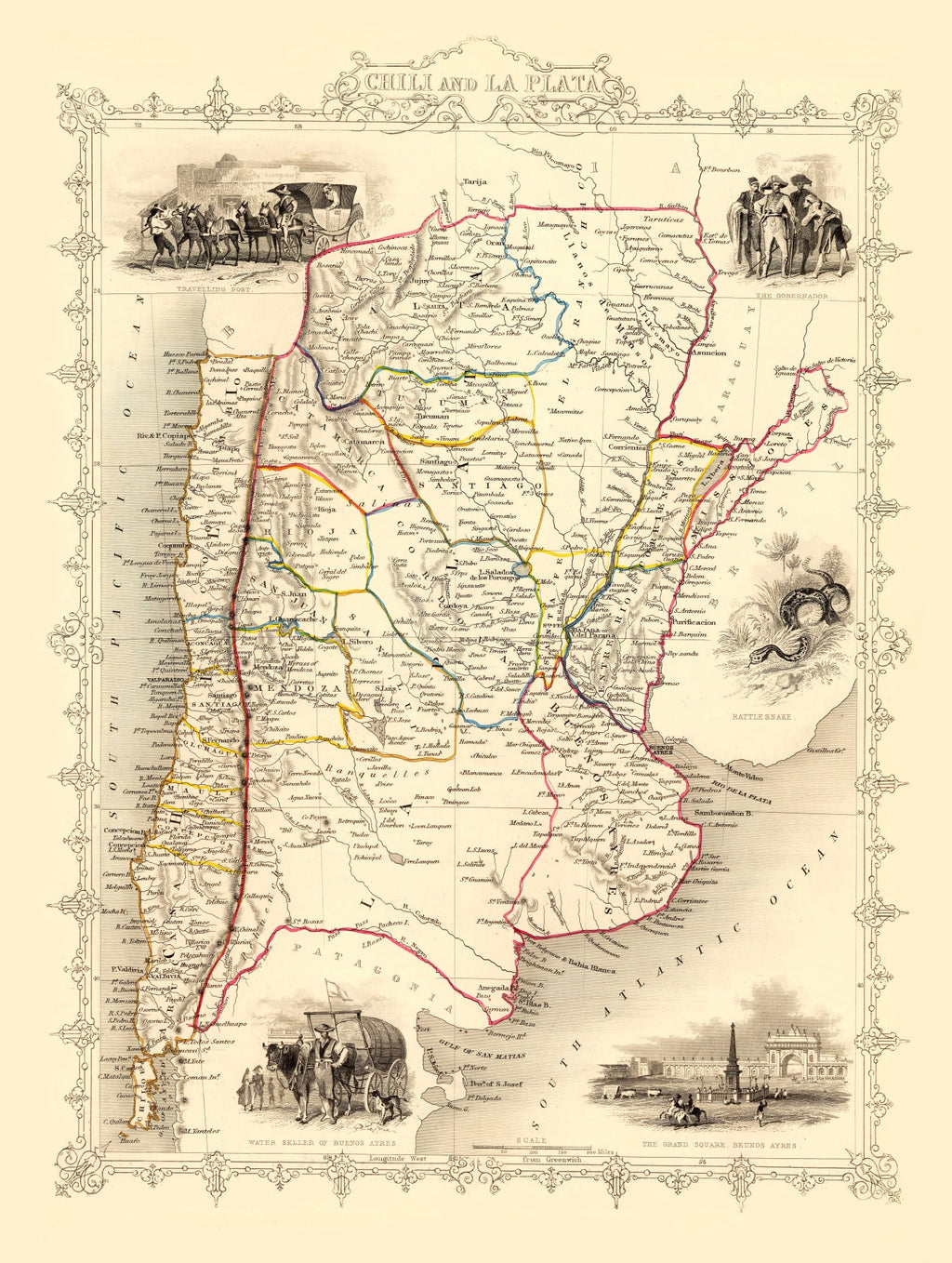 Vintage Map of Chile & La Plata 1851