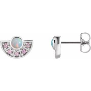 Platinum Natural Ethiopian Opal & Natural Pink Sapphire Fan Earrings