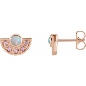 14K Rose Gold Natural Ethiopian Opal & Natural Pink Sapphire Fan Earrings