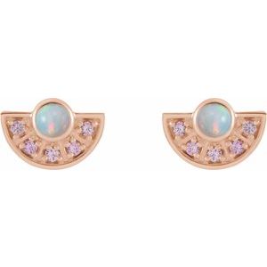 14K Rose Gold Natural Ethiopian Opal & Natural Pink Sapphire Fan Earrings – image 2
