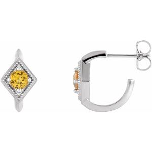 Sterling Silver Natural Yellow Sapphire Geometric 13.58 mm Hoop Earrings