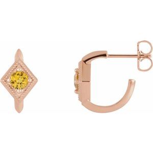 14K Rose Gold Natural Yellow Sapphire Geometric 13.58 mm Hoop Earrings