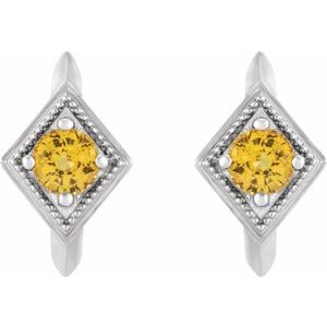 14K White Gold Natural Yellow Sapphire Geometric 13.58 mm Hoop Earrings – image 2