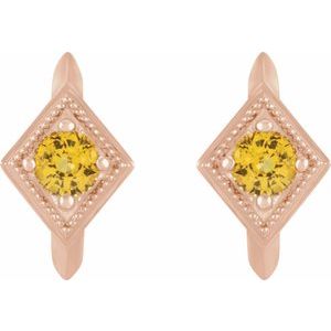 14K Rose Gold Natural Yellow Sapphire Geometric 13.58 mm Hoop Earrings – image 2