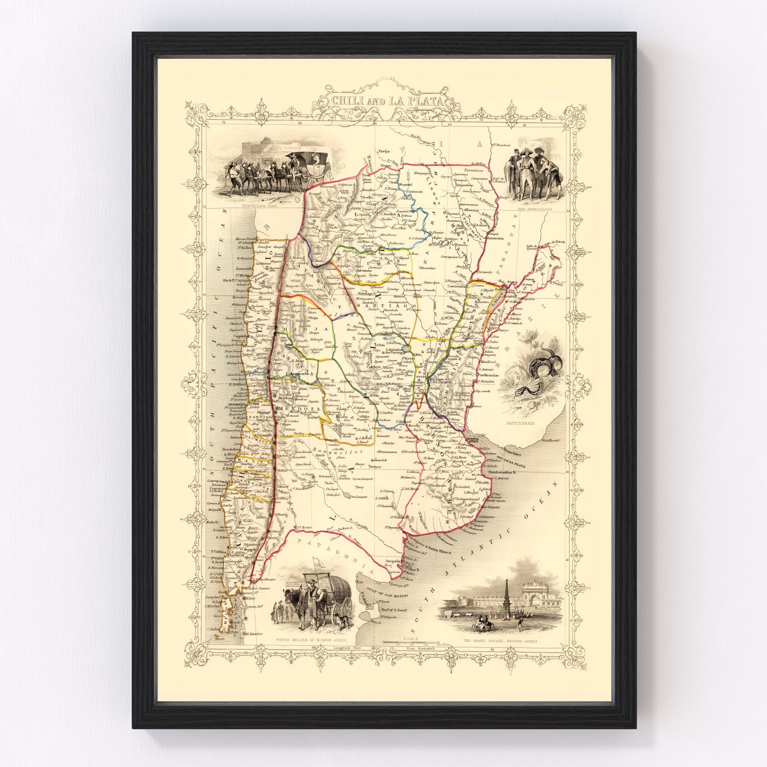 Vintage Map of Chile & La Plata 1851