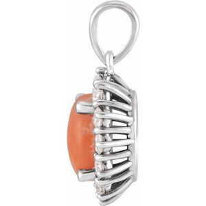 14K White Gold Natural Pink Coral & 1/3 CTW Natural Diamond Halo-Style Pendant