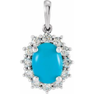 14K White Gold Natural Turquoise & 1/3 CTW Natural Diamond Halo-Style Pendant