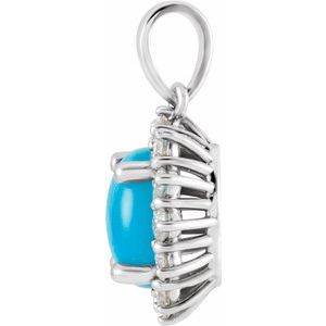 Sterling Silver Natural Turquoise & 1/3 CTW Natural Diamond Halo-Style Pendant