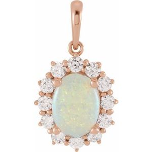 14K Rose Gold Natural White Opal & 1/3 CTW Natural Diamond Halo-Style Pendant