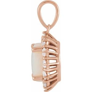 14K Rose Gold Natural White Opal & 1/5 CTW Natural Diamond Halo-Style Pendant