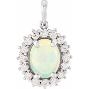 Platinum Natural Ethiopian Opal & 1/5 CTW Natural Diamond Halo-Style Pendant