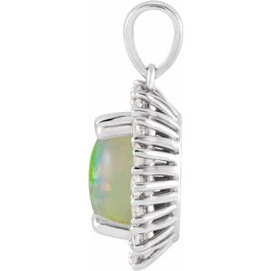 Sterling Silver Natural Ethiopian Opal & 1/3 CTW Natural Diamond Halo-Style Pendant