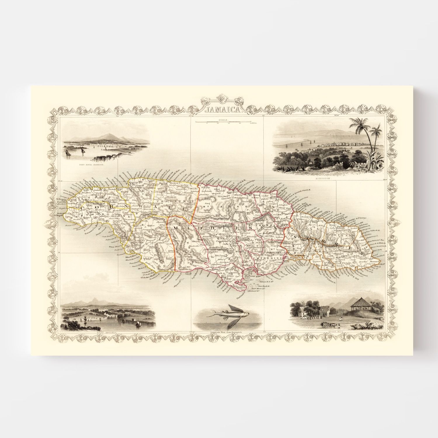 Vintage Map of Jamaica 1851