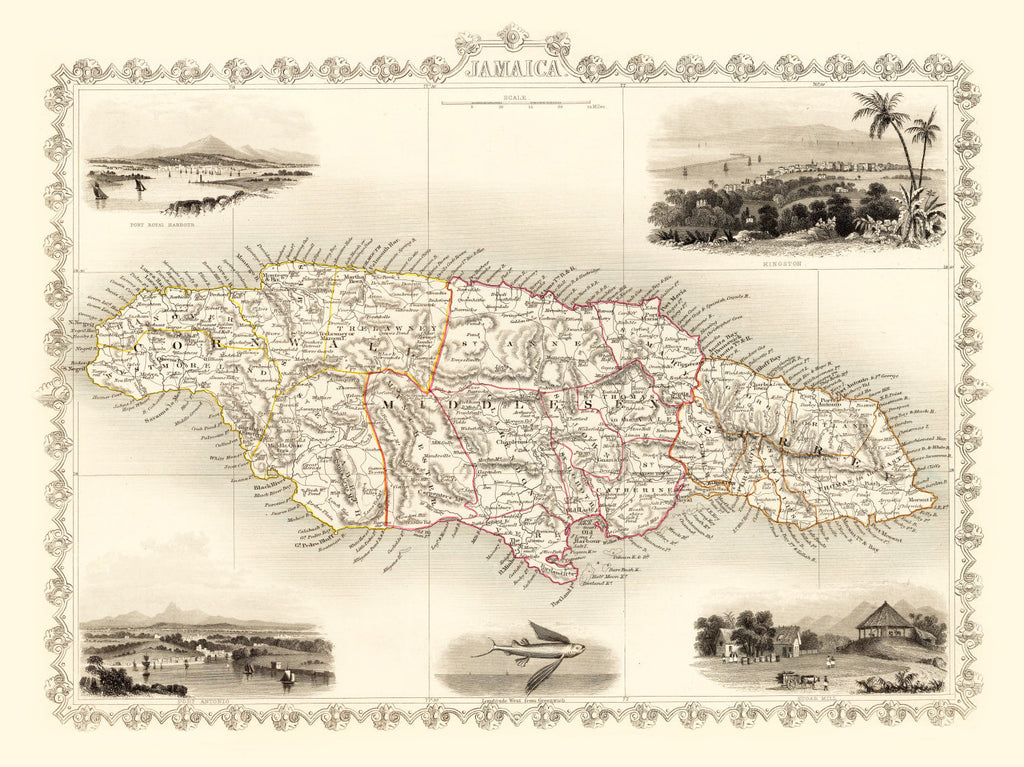 Vintage Map of Jamaica 1851