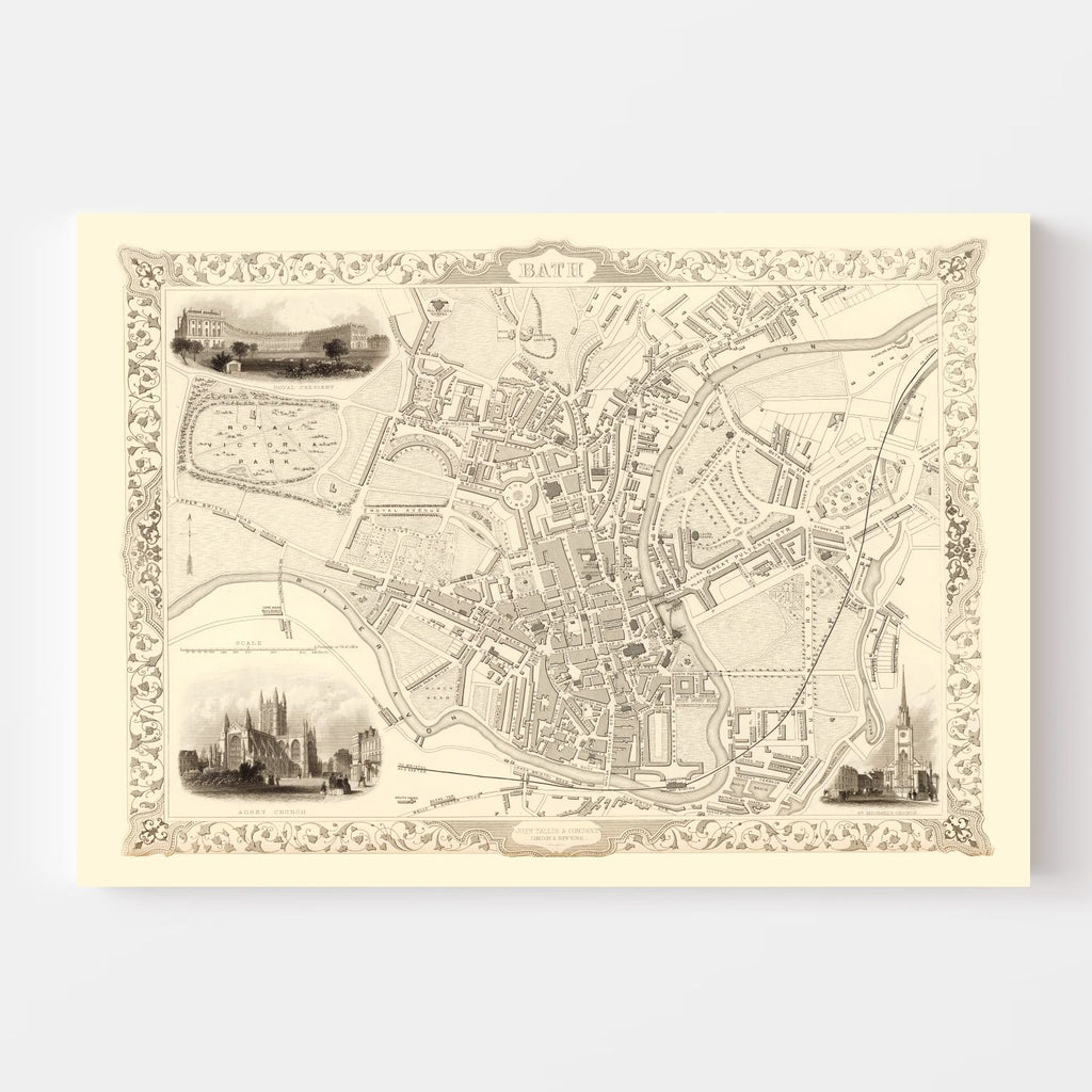 Vintage Map of Bath, United Kingdom 1851