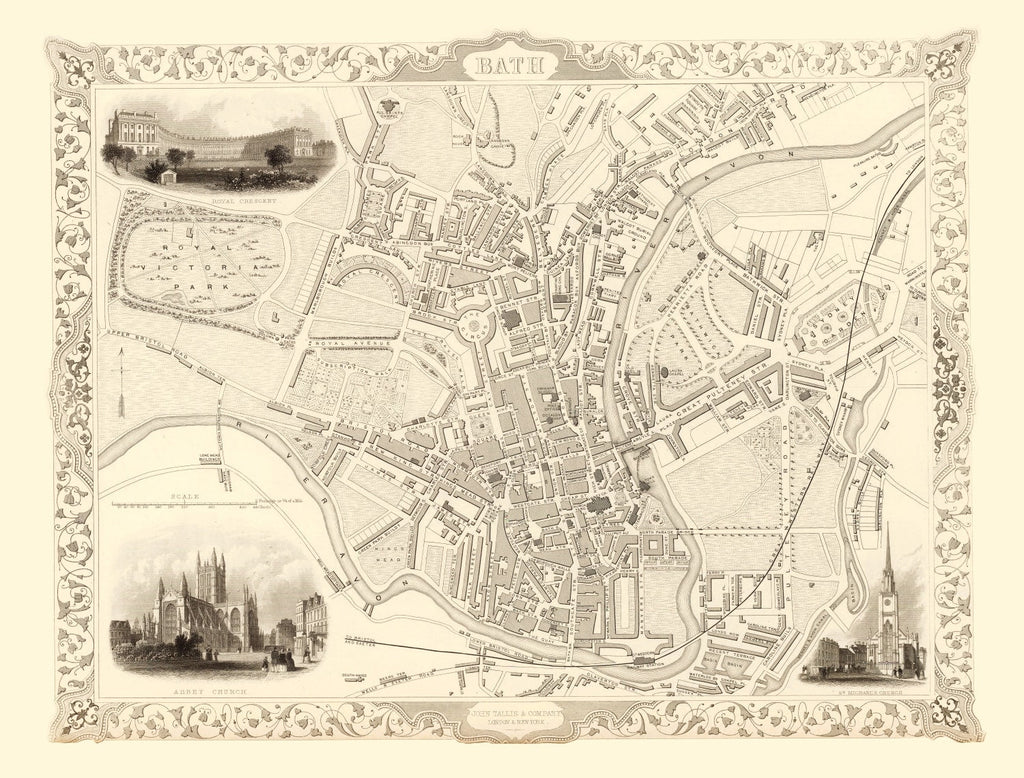 Vintage Map of Bath, United Kingdom 1851