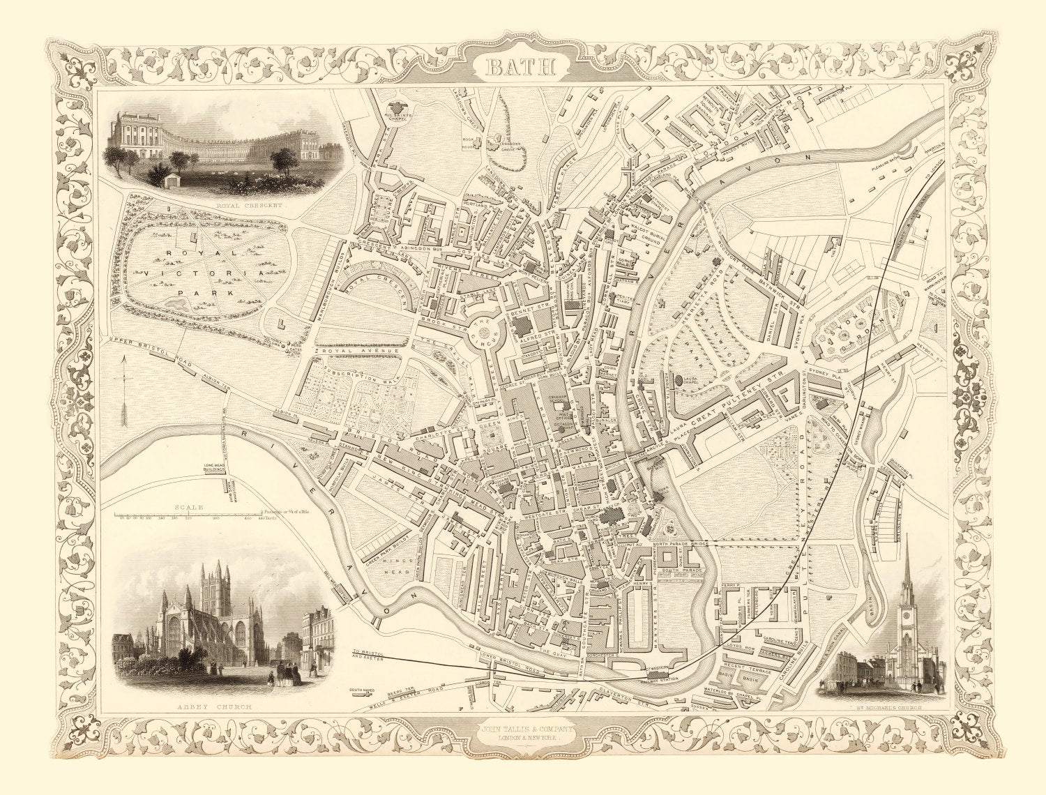 Vintage Map of Bath, United Kingdom 1851