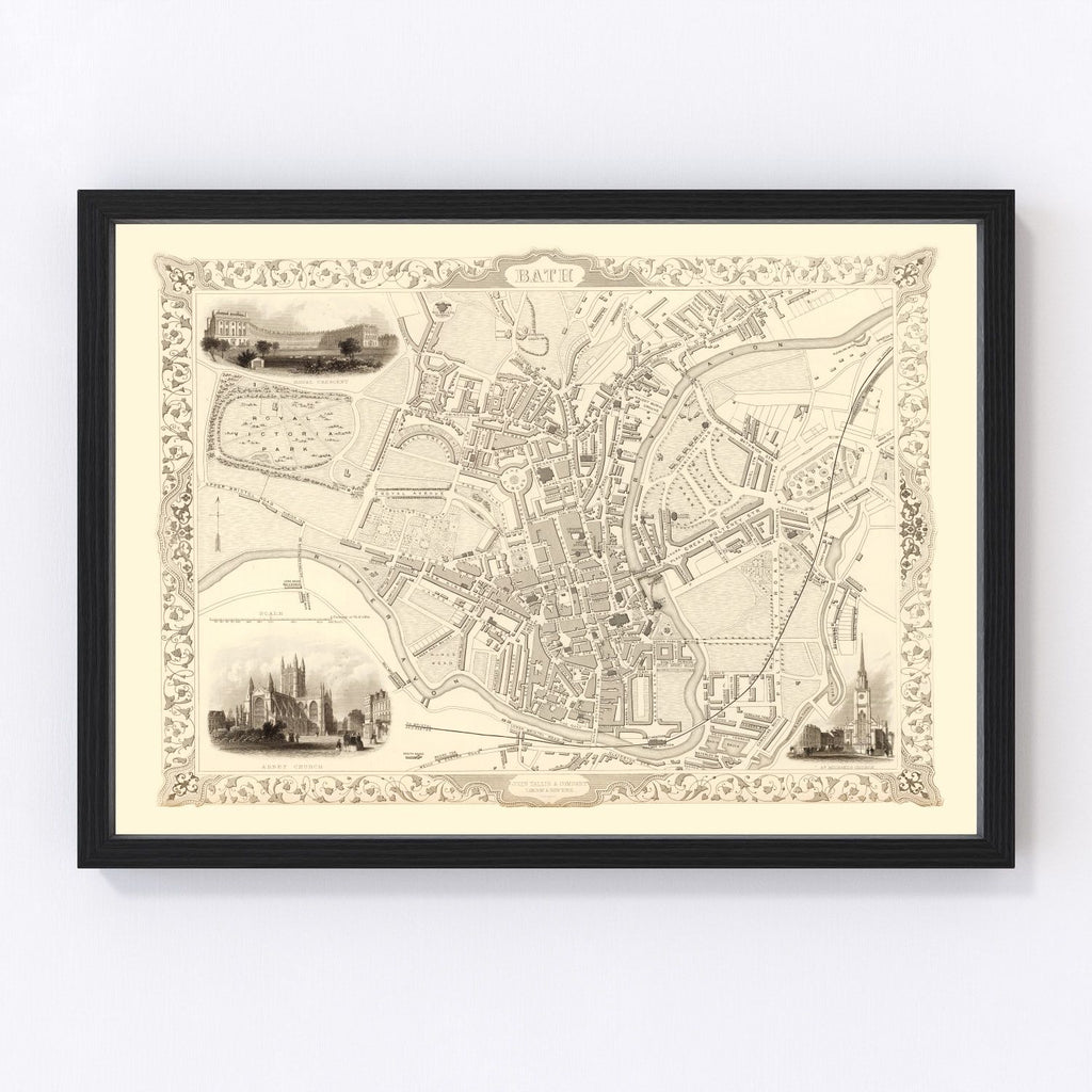 Vintage Map of Bath, United Kingdom 1851
