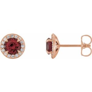 14K Rose Gold 5 mm Natural Mozambique Garnet & 1/8 CTW Natural Diamond Earrings
