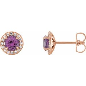 14K Rose Gold 5 mm Natural Amethyst & 1/8 CTW Natural Diamond Earrings