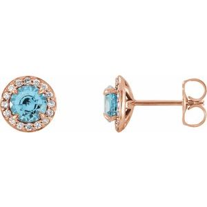14K Rose Gold 5 mm Natural Aquamarine & 1/8 CTW Natural Diamond Earrings
