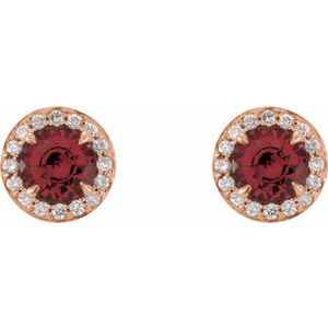 14K Rose Gold 5 mm Natural Mozambique Garnet & 1/8 CTW Natural Diamond Earrings