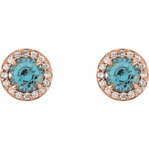 14K Rose Gold 5 mm Natural Aquamarine & 1/8 CTW Natural Diamond Earrings – image 2